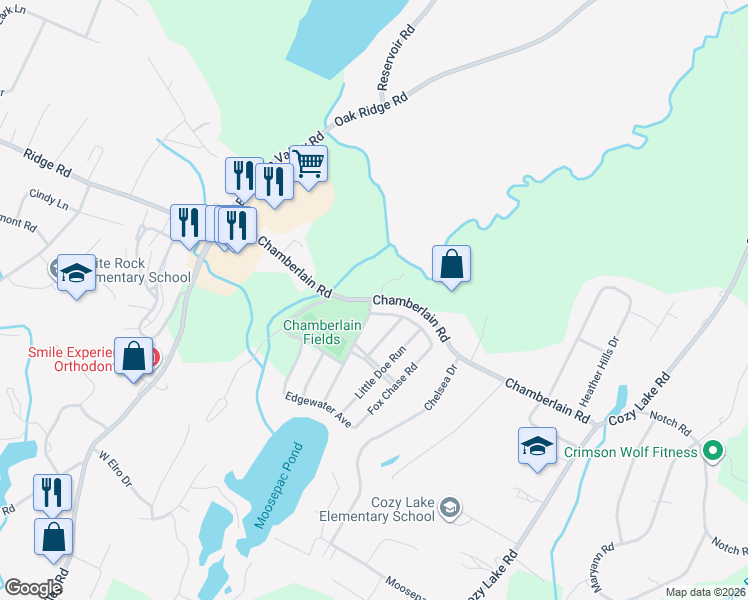 map of restaurants, bars, coffee shops, grocery stores, and more near 66 Chamberlain Road in Jefferson