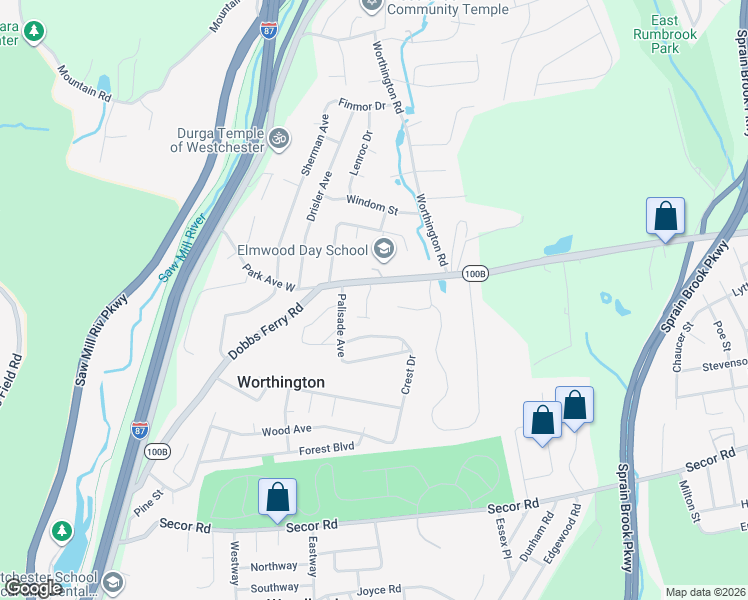 map of restaurants, bars, coffee shops, grocery stores, and more near 1 Greenacres Lane in White Plains