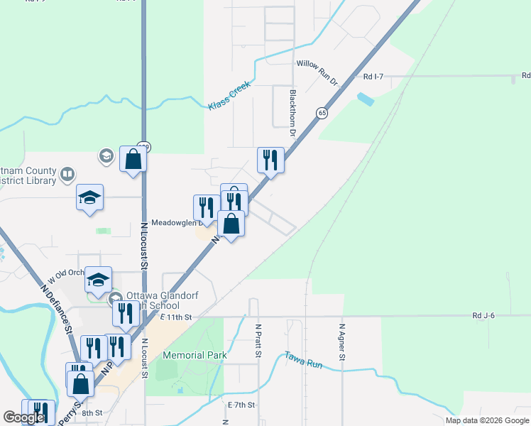 map of restaurants, bars, coffee shops, grocery stores, and more near 1650 North Perry Street in Ottawa