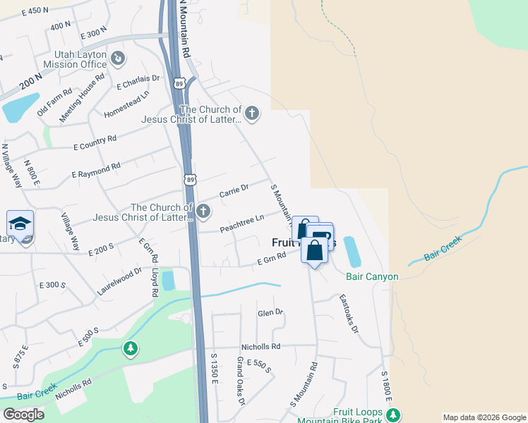 map of restaurants, bars, coffee shops, grocery stores, and more near 1485 Peachtree Lane in Fruit Heights