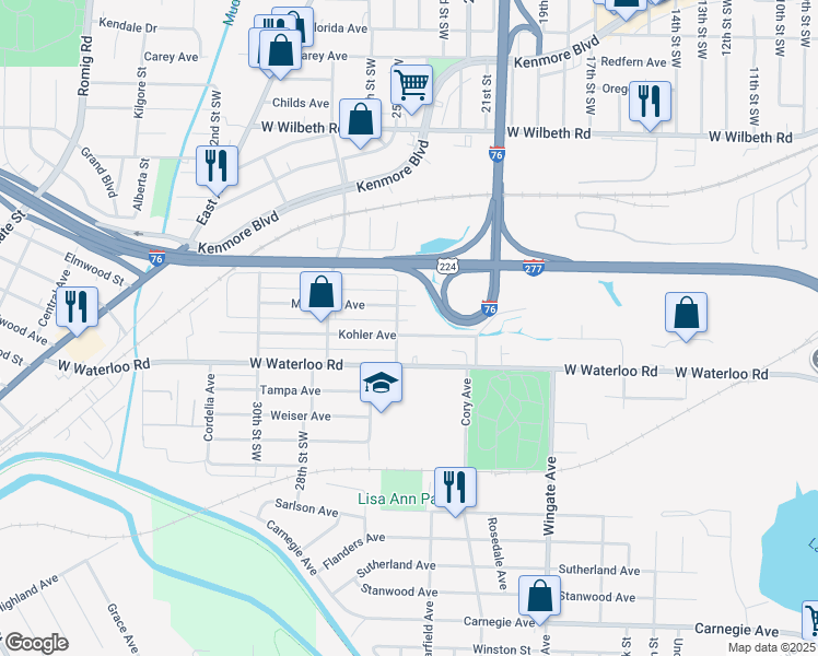 map of restaurants, bars, coffee shops, grocery stores, and more near 1110 McIntosh Avenue in Akron