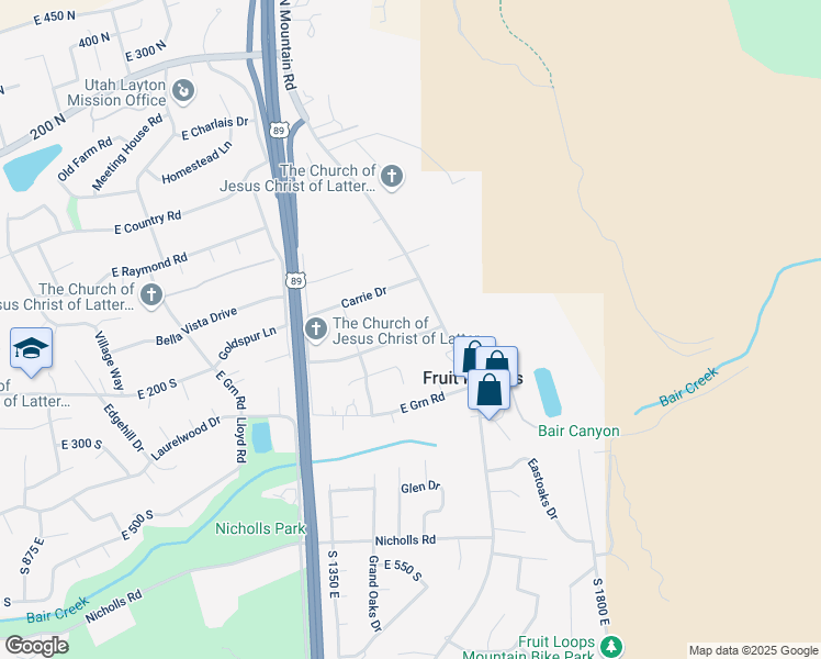 map of restaurants, bars, coffee shops, grocery stores, and more near 1485 Peachtree Lane in Fruit Heights