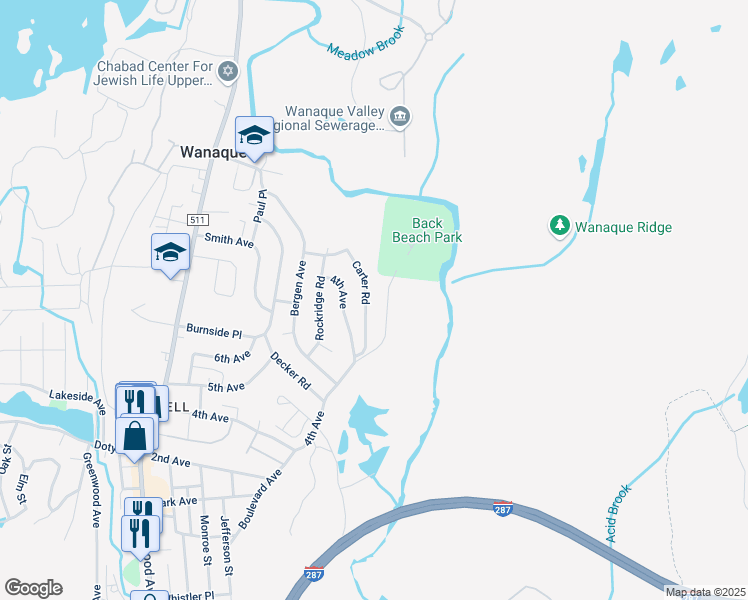 map of restaurants, bars, coffee shops, grocery stores, and more near 112 Carter Road in Wanaque