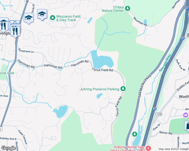 map of restaurants, bars, coffee shops, grocery stores, and more near 1 Cyrus Field Road in Irvington
