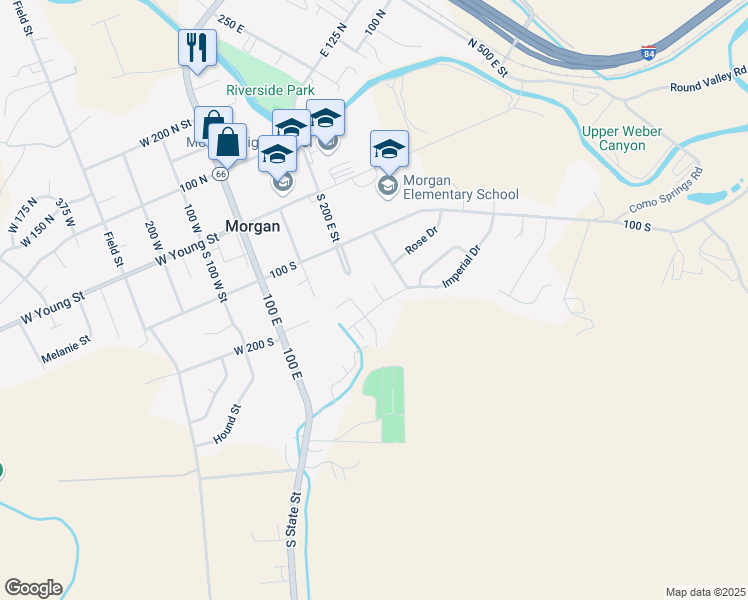 map of restaurants, bars, coffee shops, grocery stores, and more near 192 South Finch Circle in Morgan