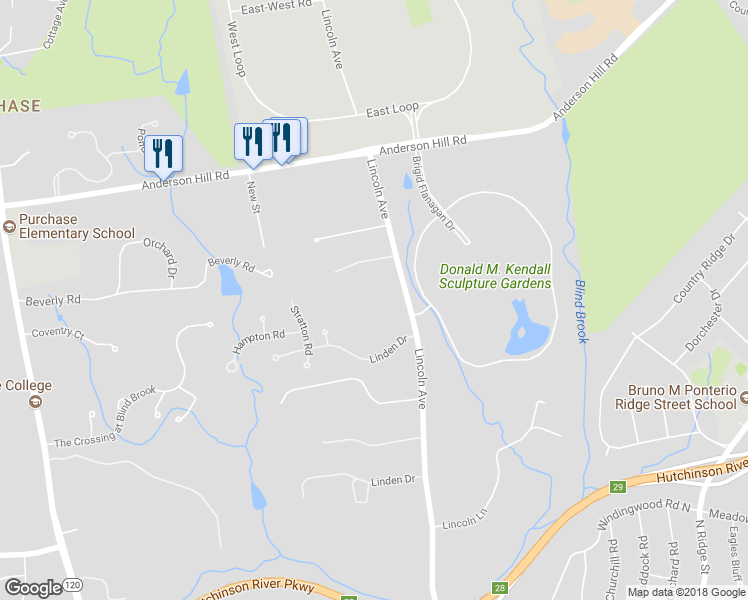 map of restaurants, bars, coffee shops, grocery stores, and more near 124 Lincoln Avenue in Purchase