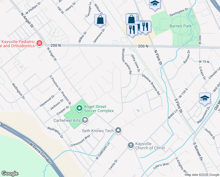 map of restaurants, bars, coffee shops, grocery stores, and more near 1566 Pheasant Meadow Drive in Kaysville