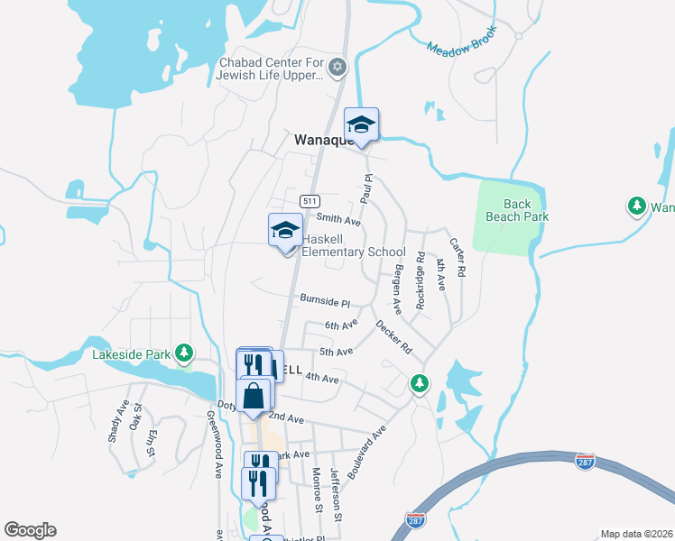 map of restaurants, bars, coffee shops, grocery stores, and more near 12 Butler Place in Wanaque