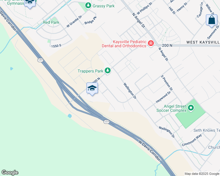 map of restaurants, bars, coffee shops, grocery stores, and more near 70 Bonneville Lane in Kaysville