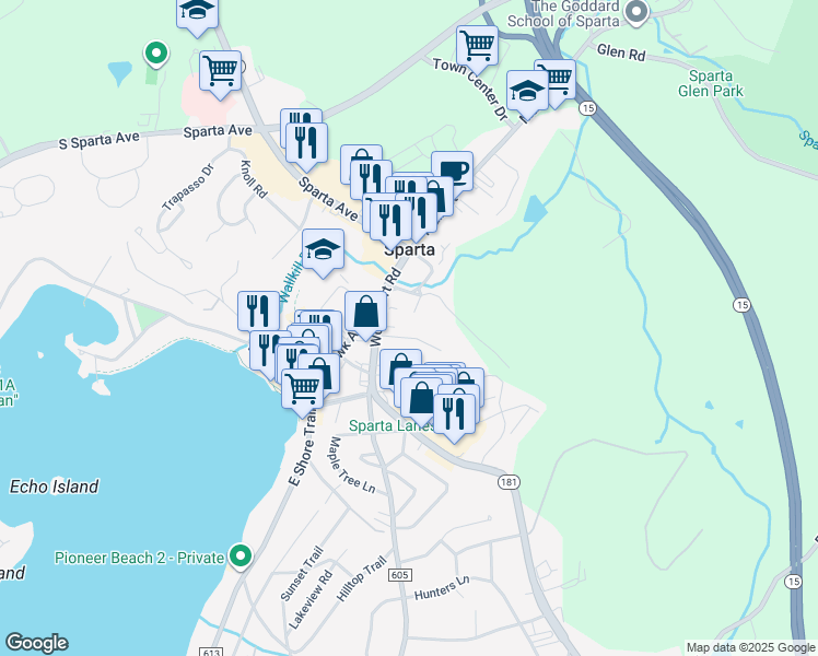 map of restaurants, bars, coffee shops, grocery stores, and more near 9 Fishers Lane in Sparta