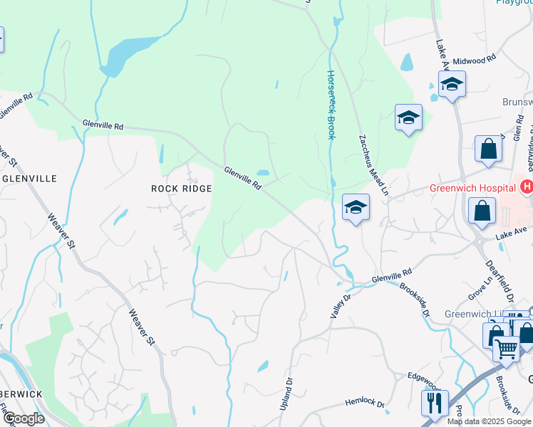map of restaurants, bars, coffee shops, grocery stores, and more near 82 Glenville Road in Greenwich