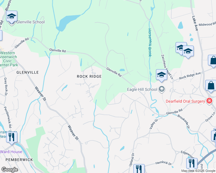 map of restaurants, bars, coffee shops, grocery stores, and more near 23 Stillman Lane in Greenwich