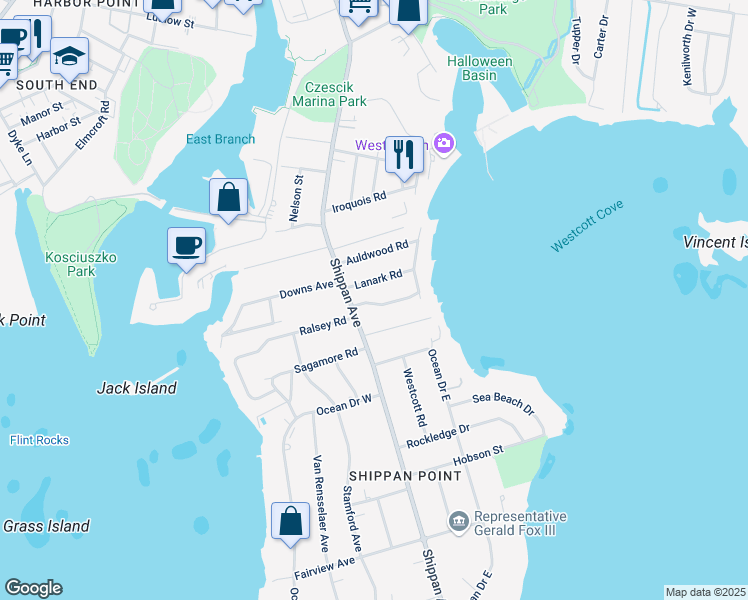 map of restaurants, bars, coffee shops, grocery stores, and more near 20 Chesterfield Road in Stamford