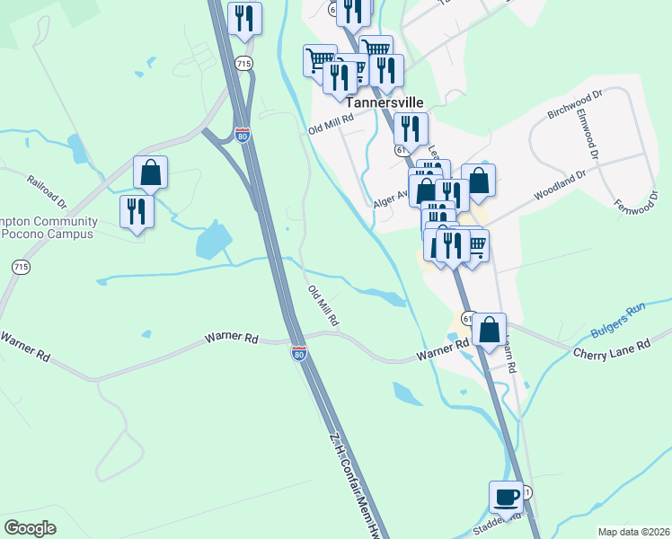 map of restaurants, bars, coffee shops, grocery stores, and more near in POCONO LK PRS