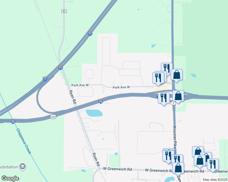 map of restaurants, bars, coffee shops, grocery stores, and more near 5112 Park Avenue West in Seville