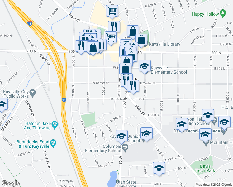 map of restaurants, bars, coffee shops, grocery stores, and more near 70 South 100 West in Kaysville