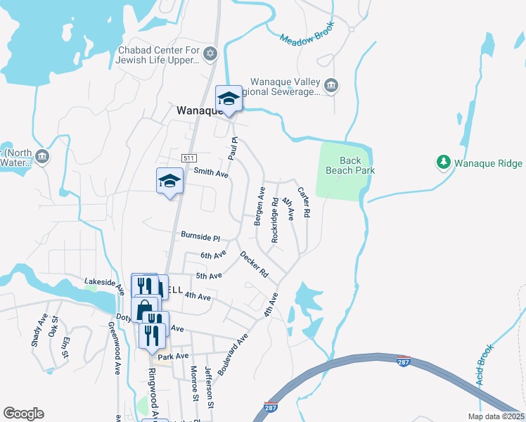 map of restaurants, bars, coffee shops, grocery stores, and more near 51 Bergen Avenue in Wanaque