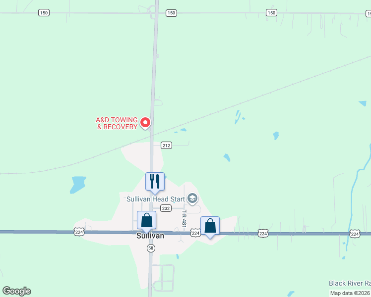 map of restaurants, bars, coffee shops, grocery stores, and more near 483 Township Highway 212 in Sullivan