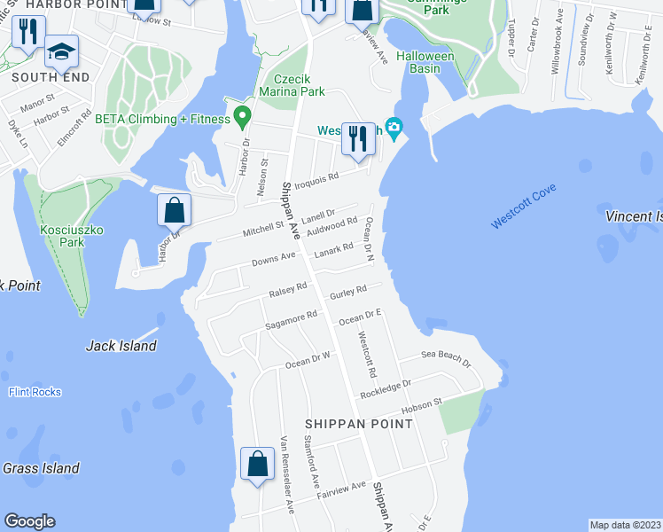 map of restaurants, bars, coffee shops, grocery stores, and more near 20 Chesterfield Road in Stamford