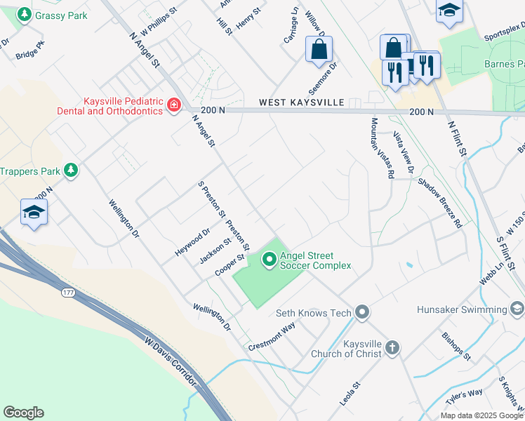map of restaurants, bars, coffee shops, grocery stores, and more near 1873 West 75 South in Kaysville