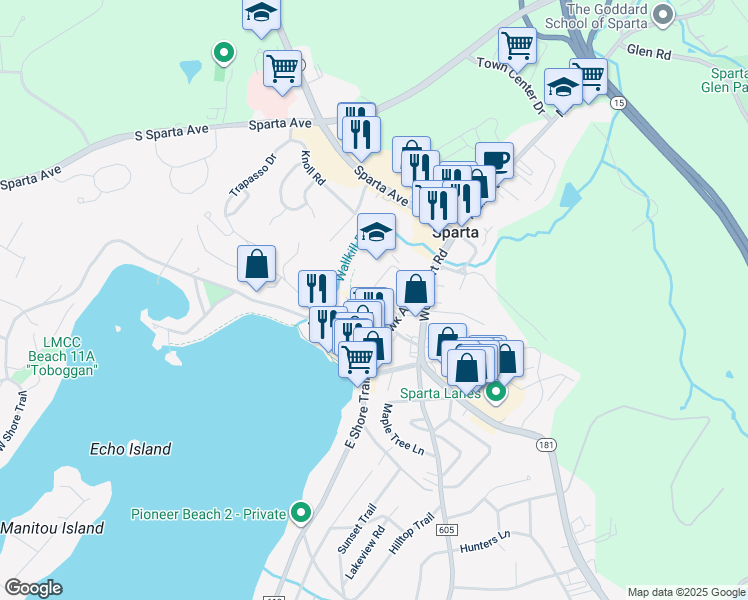 map of restaurants, bars, coffee shops, grocery stores, and more near 8 Apple Tree Lane in Sparta