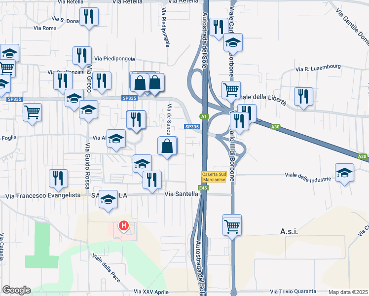 map of restaurants, bars, coffee shops, grocery stores, and more near 19 Via Giudice Falcone in Marcianise