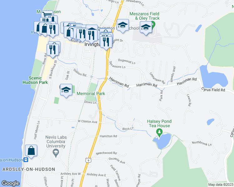 map of restaurants, bars, coffee shops, grocery stores, and more near 37 Richmond Hill in Irvington