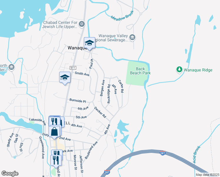 map of restaurants, bars, coffee shops, grocery stores, and more near 12 Rockridge Road in Wanaque