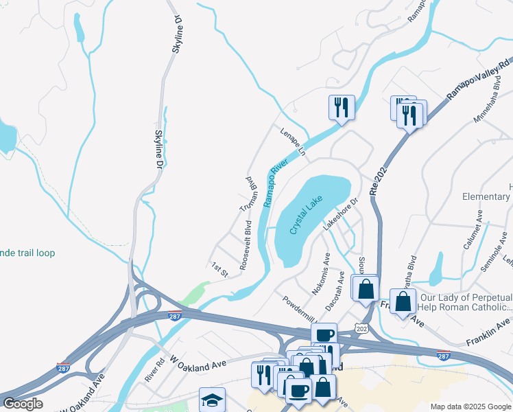 map of restaurants, bars, coffee shops, grocery stores, and more near 118 Roosevelt Blvd in Oakland