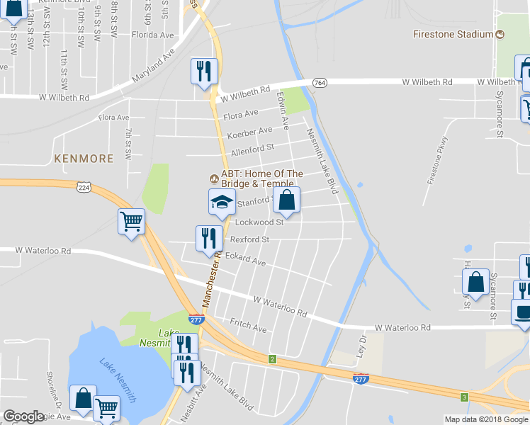 map of restaurants, bars, coffee shops, grocery stores, and more near 2384 Pelton Ave in Akron