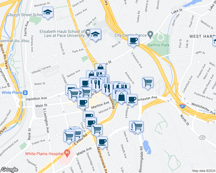 map of restaurants, bars, coffee shops, grocery stores, and more near in Westchester County