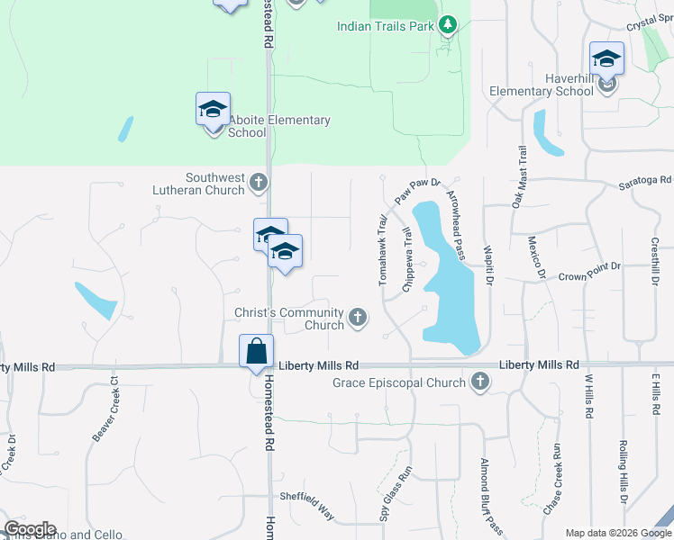 map of restaurants, bars, coffee shops, grocery stores, and more near 10704 Coneflower Drive in Fort Wayne