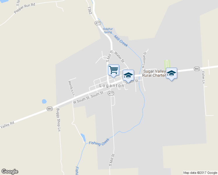 map of restaurants, bars, coffee shops, grocery stores, and more near 5 West Main Street in Loganton