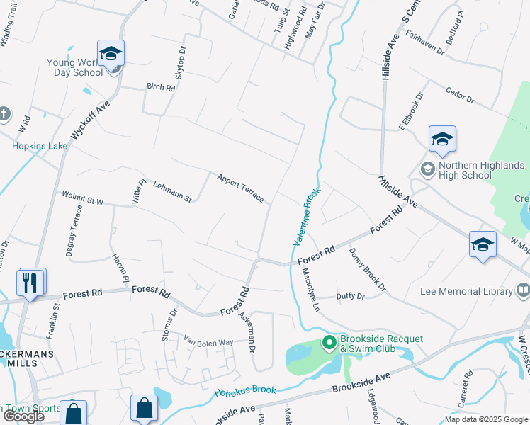 map of restaurants, bars, coffee shops, grocery stores, and more near 69 Vanderbeck Lane in Mahwah