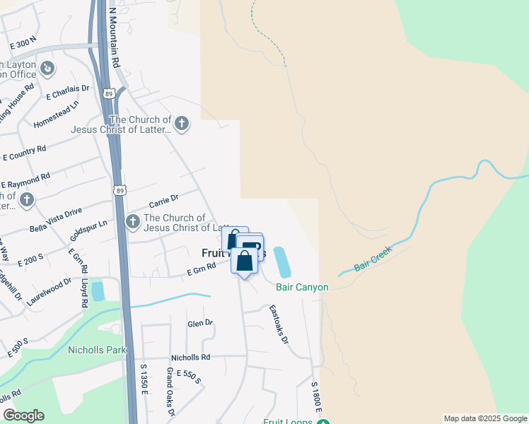 map of restaurants, bars, coffee shops, grocery stores, and more near 75 South Grandison Court in Fruit Heights