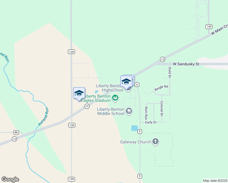map of restaurants, bars, coffee shops, grocery stores, and more near 9323 Highway 12 in Findlay