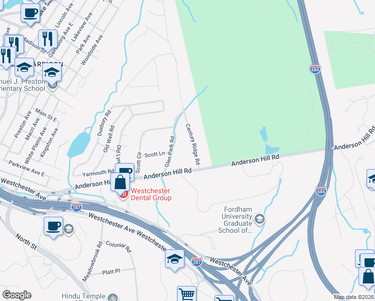 map of restaurants, bars, coffee shops, grocery stores, and more near 12 Glen Park Road in Harrison