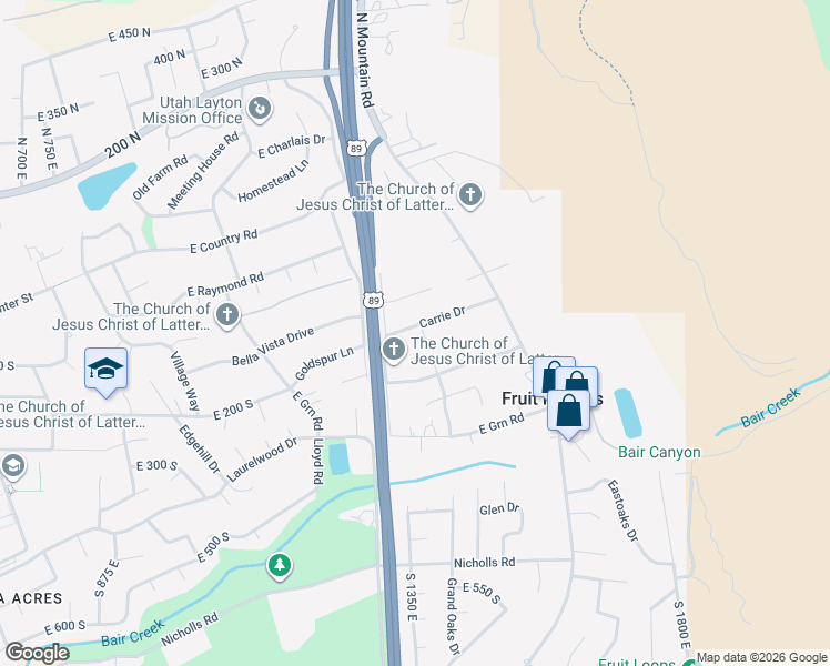 map of restaurants, bars, coffee shops, grocery stores, and more near 1364 Carrie Drive in Fruit Heights