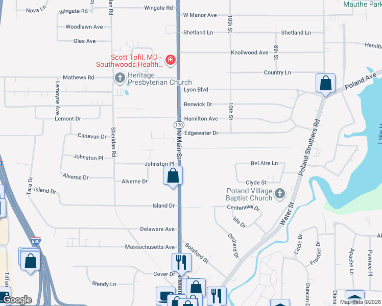 map of restaurants, bars, coffee shops, grocery stores, and more near 27 Venloe Drive in Poland