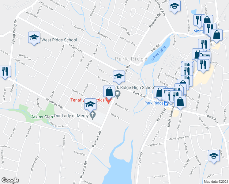 map of restaurants, bars, coffee shops, grocery stores, and more near 2 Frederick Court in Park Ridge