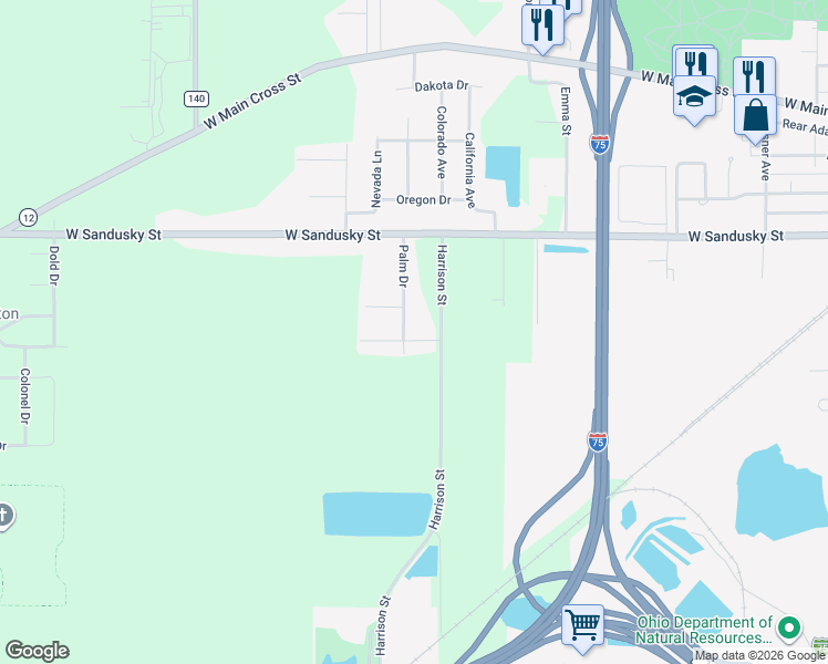 map of restaurants, bars, coffee shops, grocery stores, and more near 1752 Tiki Street in Findlay