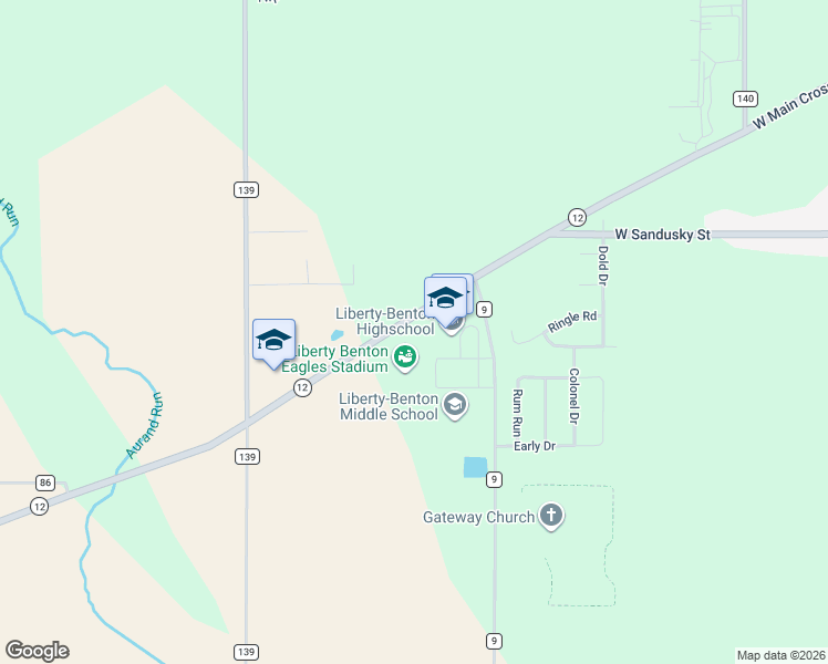 map of restaurants, bars, coffee shops, grocery stores, and more near 9323 Ohio 12 in Findlay