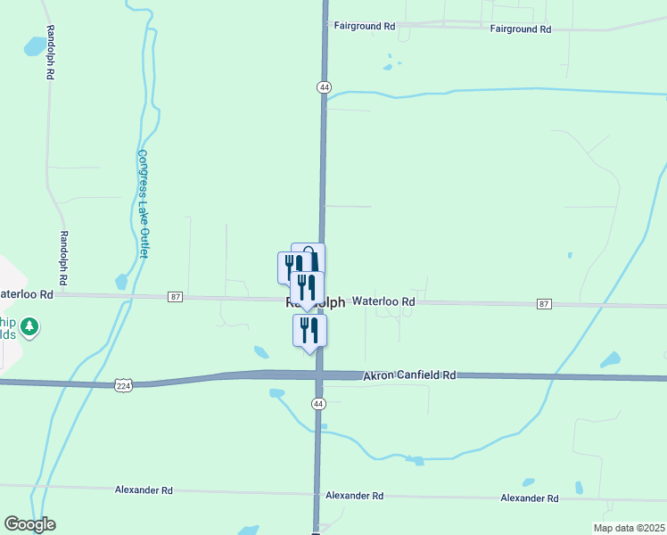 map of restaurants, bars, coffee shops, grocery stores, and more near 1662 Ohio 44 in Alliance