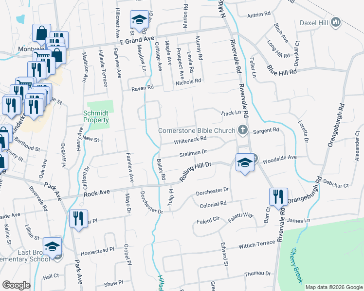 map of restaurants, bars, coffee shops, grocery stores, and more near 563 Whitenack Road in River Vale