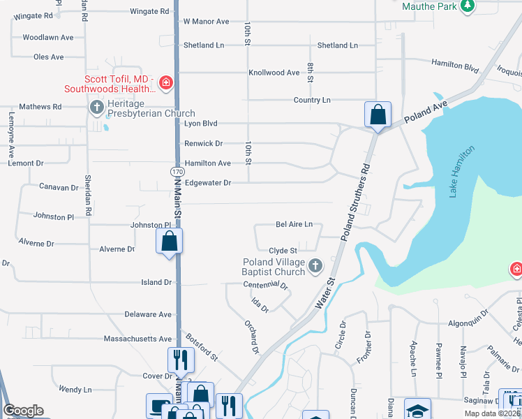 map of restaurants, bars, coffee shops, grocery stores, and more near 2271 Venloe Drive in Youngstown