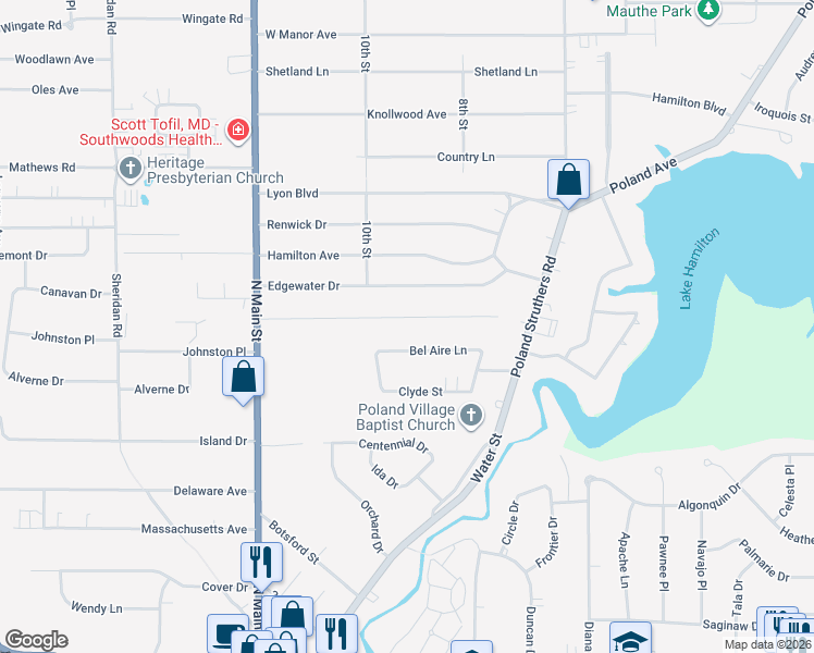 map of restaurants, bars, coffee shops, grocery stores, and more near 2271 Venloe Drive in Youngstown