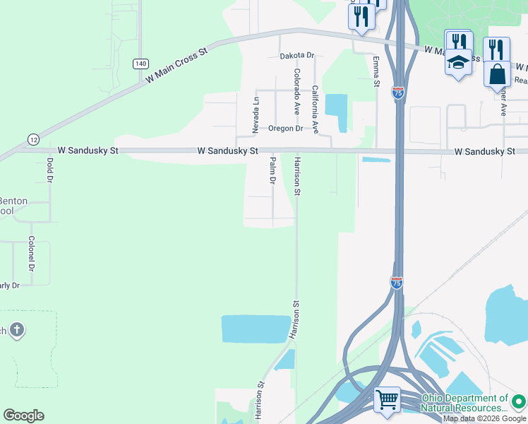 map of restaurants, bars, coffee shops, grocery stores, and more near 1752 Tiki Street in Findlay