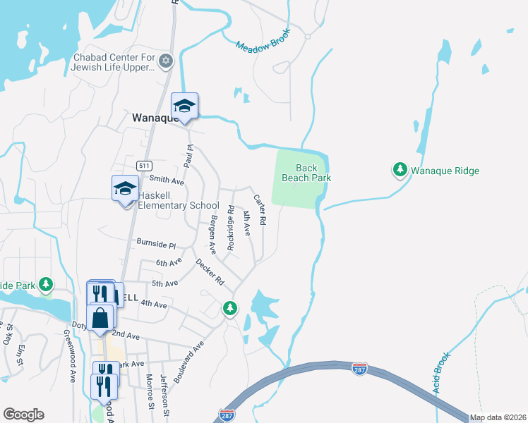 map of restaurants, bars, coffee shops, grocery stores, and more near 59 Carter Road in Wanaque