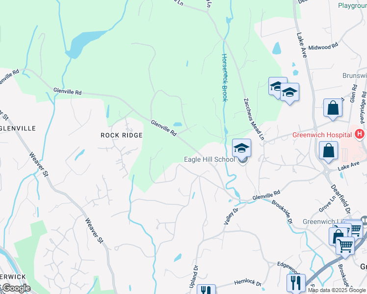 map of restaurants, bars, coffee shops, grocery stores, and more near 82 Glenville Road in Greenwich