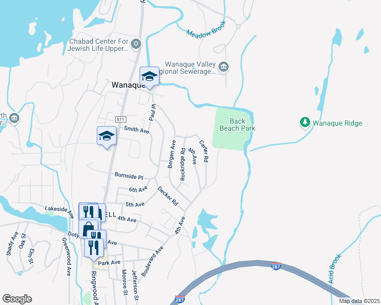 map of restaurants, bars, coffee shops, grocery stores, and more near 12 Rockridge Road in Wanaque
